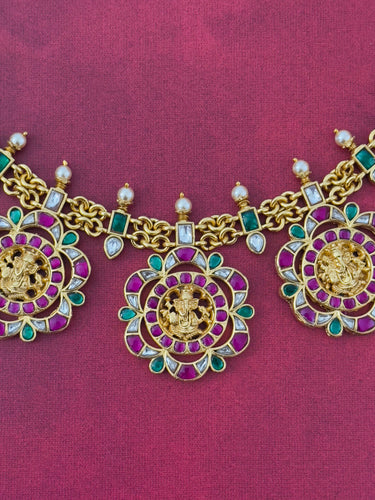 Jadau Kundan Ganesh Choker | Real Kemp Stones | Brass Base | No earrings | Gold Polish | Free Shipping | Ships from California